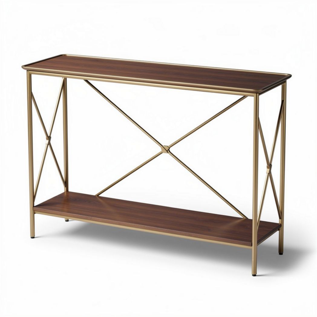 Table console en bois foncé avec structure en métal doré 120 x 40 x 75cm