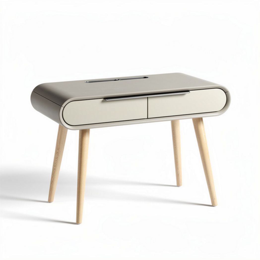 Table de bureau en bois et métal 80 x 40 x 75cm couleur beige avec tiroirs