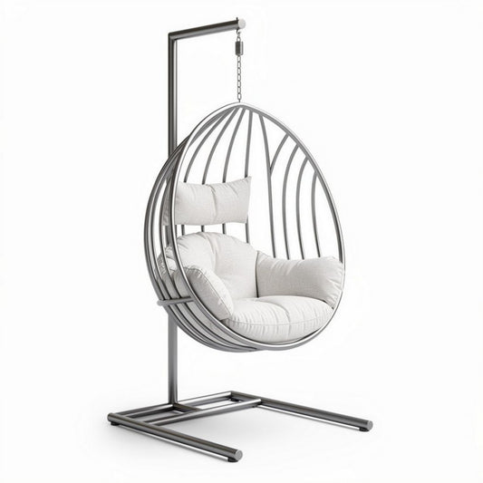 Fauteuil suspendu en métal argenté avec coussin beige 85 x 75 x 120 cm