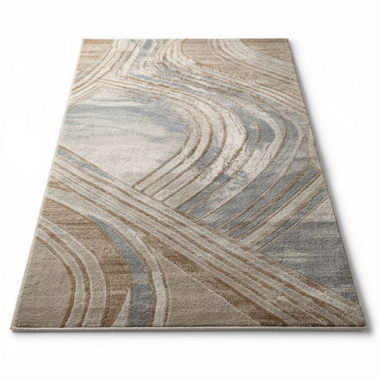 Tapis moderne en fibres synthétiques beige et bleu 200 x 300 x 1 cm