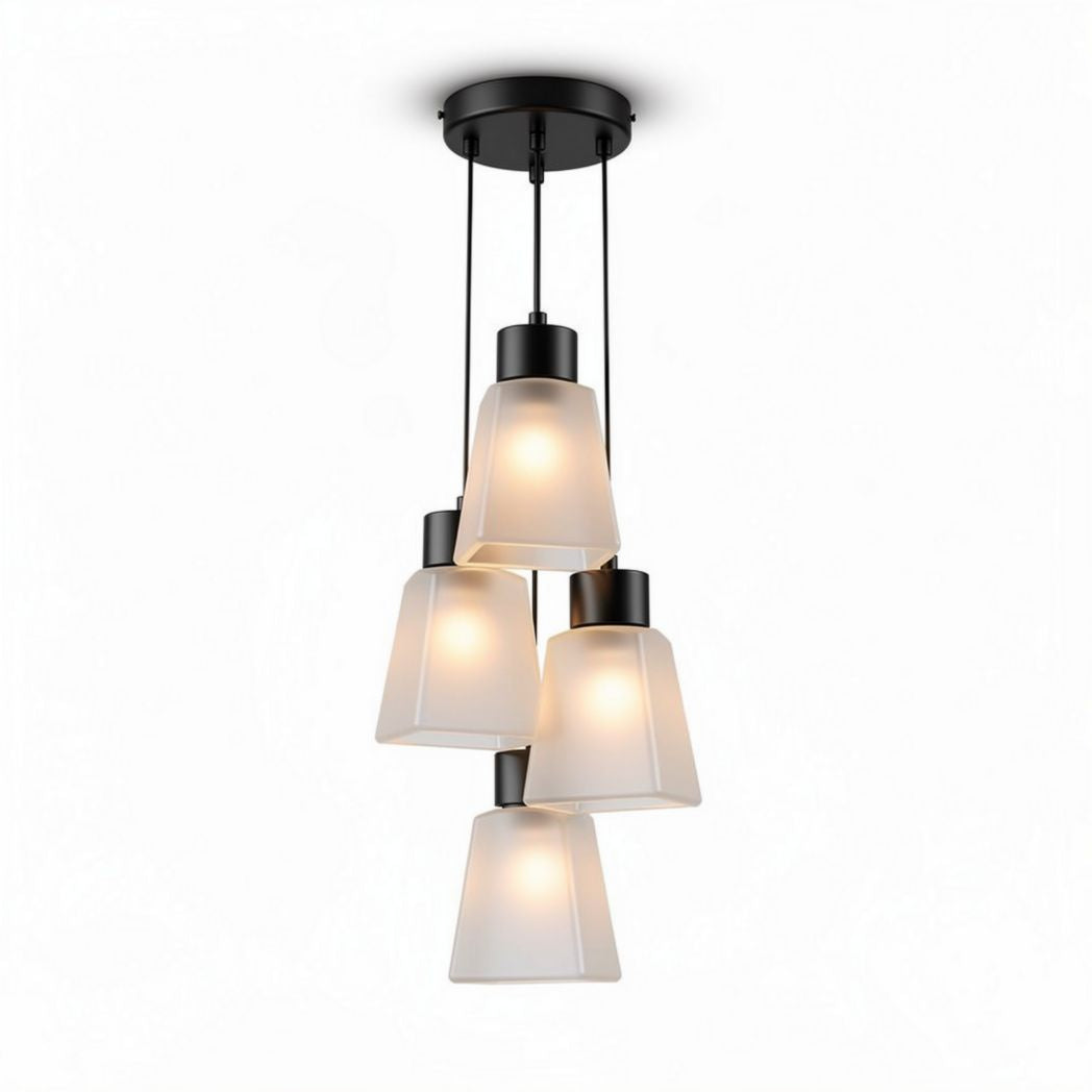 Suspension en verre opale avec finition noire quatre lumières 30 x 30 x 50cm