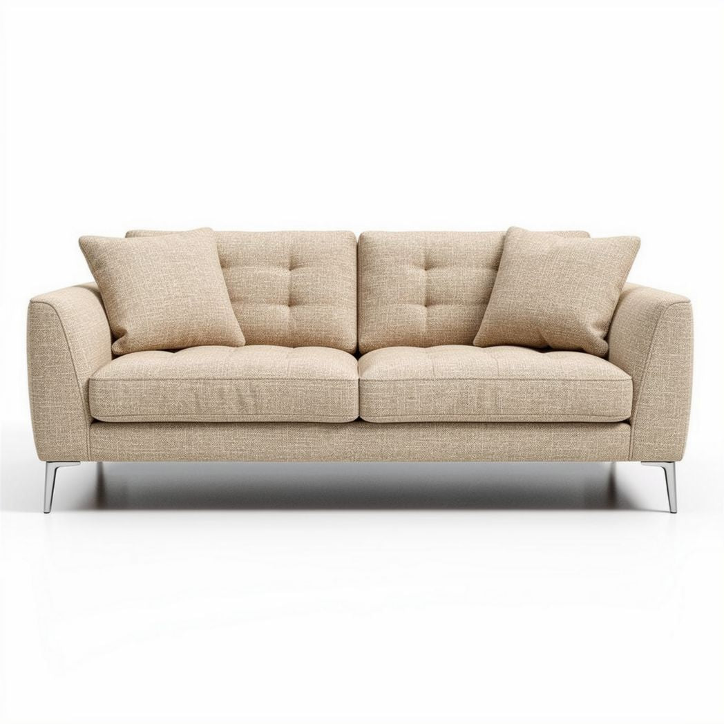 Canapé en tissu beige avec coussins amovibles dimensions 200 x 90 x 85cm