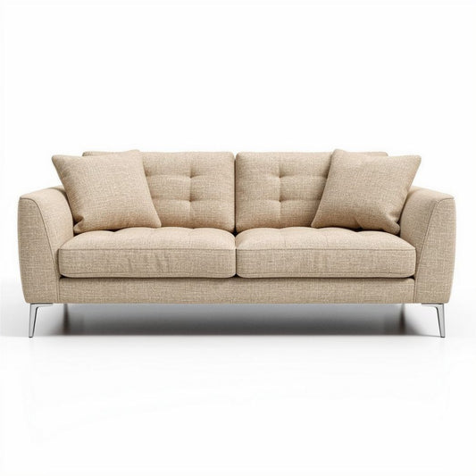 Canapé en tissu beige avec coussins amovibles dimensions 200 x 90 x 85cm