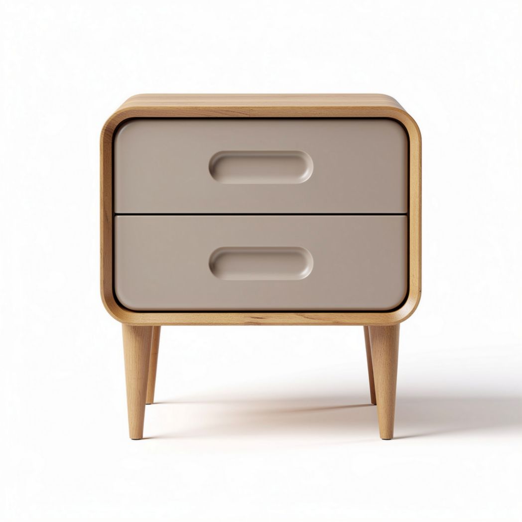 Table de chevet en bois avec deux tiroirs couleur beige dimensions 40 x 30 x 45cm