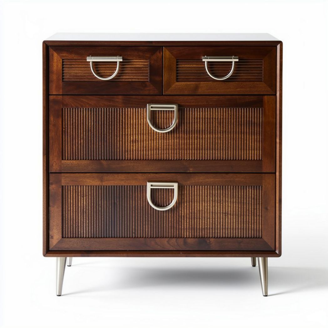 Meuble de rangement en bois de noyer avec tiroirs et poignées métalliques 40 x 30 x 60cm
