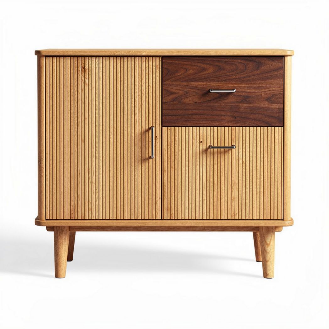 Buffet en bois de frêne et noyer avec deux portes et un tiroir 80 x 40 x 70cm
