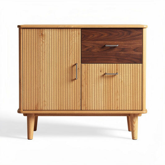 Buffet en bois de frêne et noyer avec deux portes et un tiroir 80 x 40 x 70cm