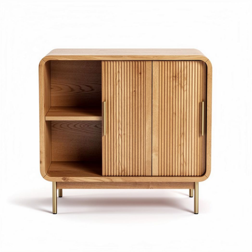 Meuble de rangement en bois clair avec portes battantes et étagères 80 x 40 x 80cm