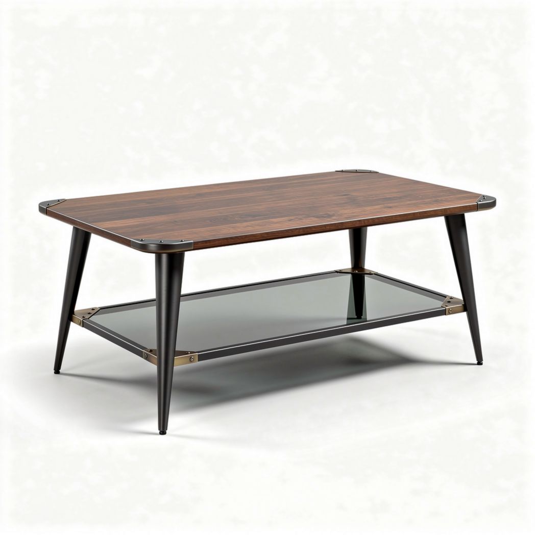 Table basse en bois avec plateau en verre 120 x 60 x 45cm design moderne