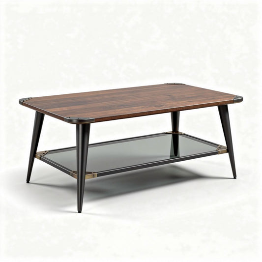 Table basse en bois avec plateau en verre 120 x 60 x 45cm design moderne