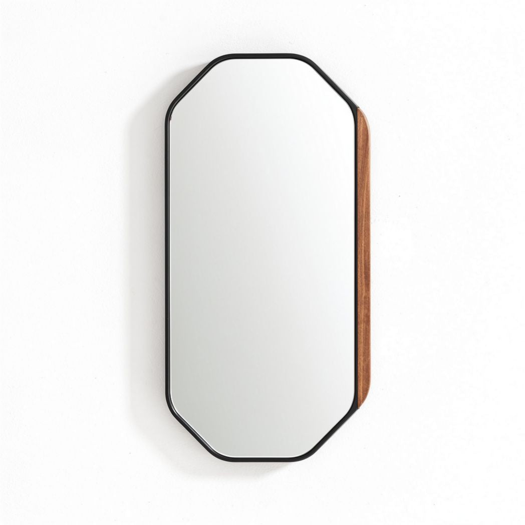 Miroir octogonal en verre avec cadre en bois de 60 x 30 x 2cm