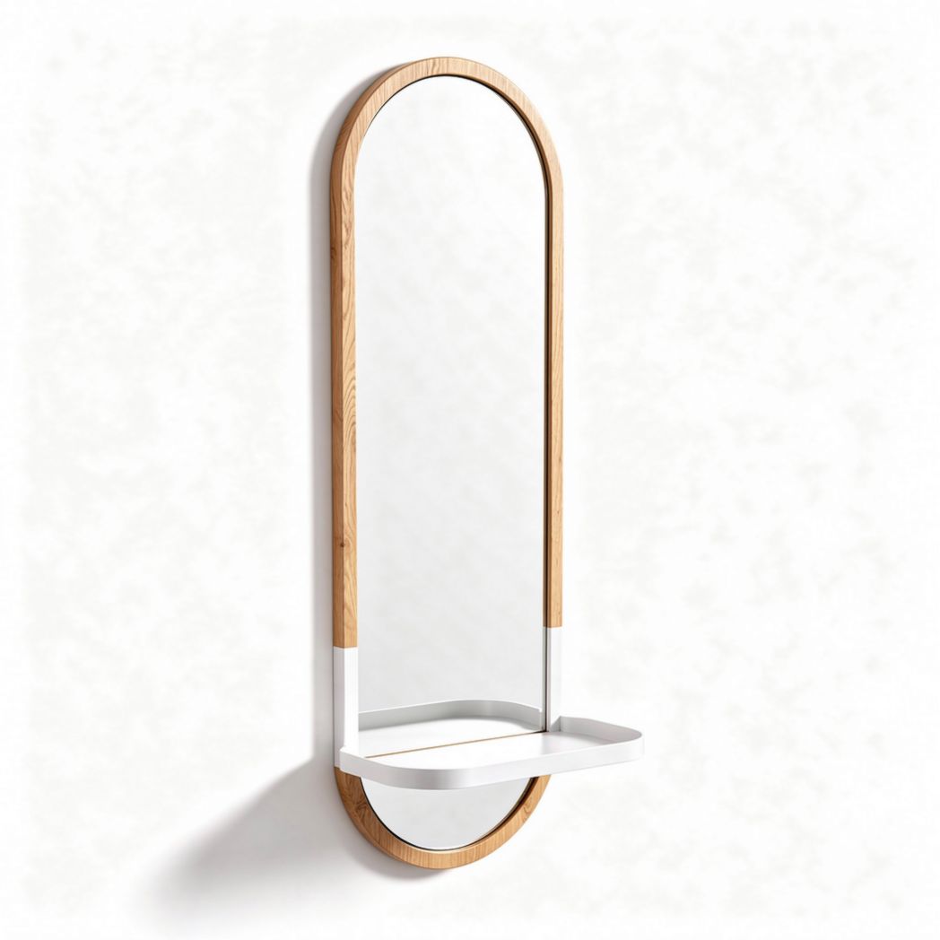 Miroir mural en bois de chêne avec étagère blanche dimensions 160 x 60 x 5cm