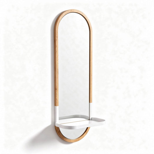 Miroir mural en bois de chêne avec étagère blanche dimensions 160 x 60 x 5cm