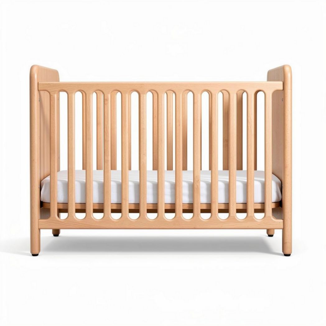 Lit bébé en bois naturel de 120 x 60 x 90 cm avec matelas inclus