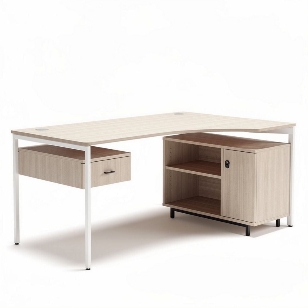 Bureau d'angle en bois avec tiroir et étagères dimensions 150 x 75 x 75cm
