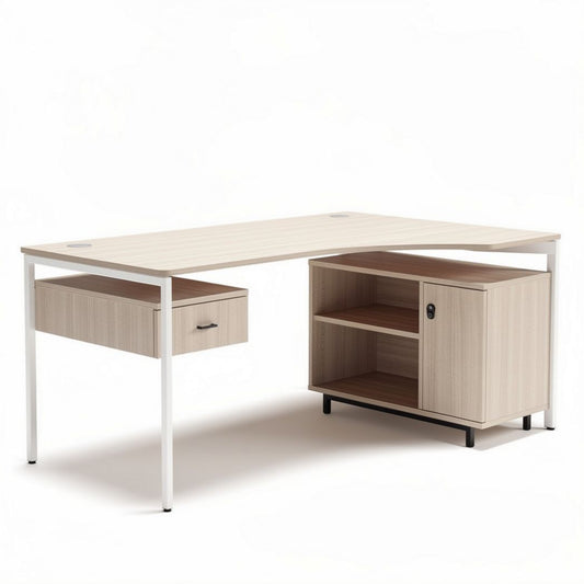 Bureau d'angle en bois avec tiroir et étagères dimensions 150 x 75 x 75cm
