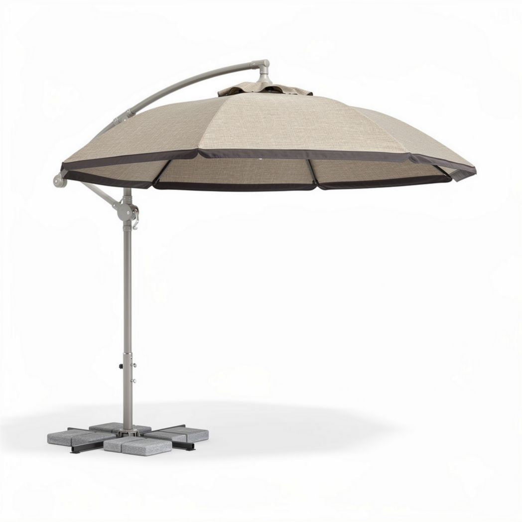 Parasol déporté en tissu beige avec structure en aluminium dimensions 270 x 270 x 250cm