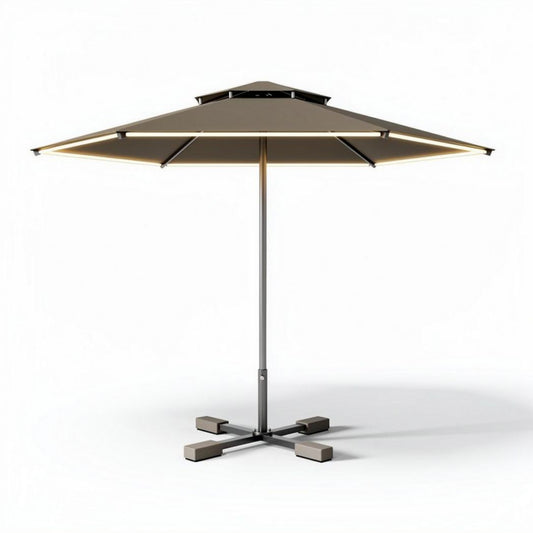 Parasol en aluminium avec éclairage intégré 300 x 300 x 300cm taupe