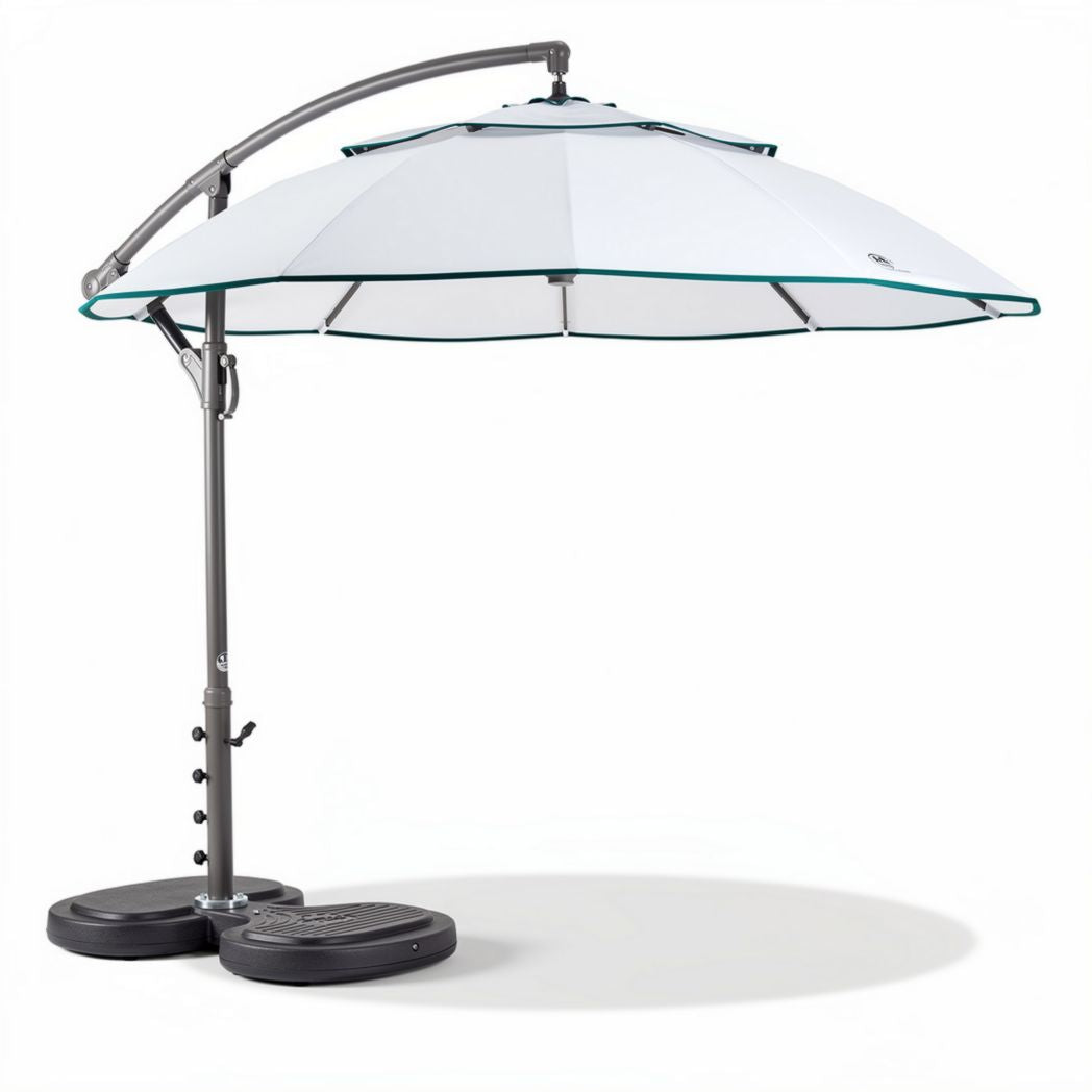 Parasol déporté en aluminium blanc avec base de soutien 200 x 200 x 250cm